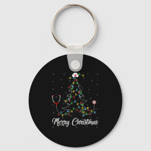 Nurse Stethoscope Christmas Tree Lights Funny Nurs Keychain