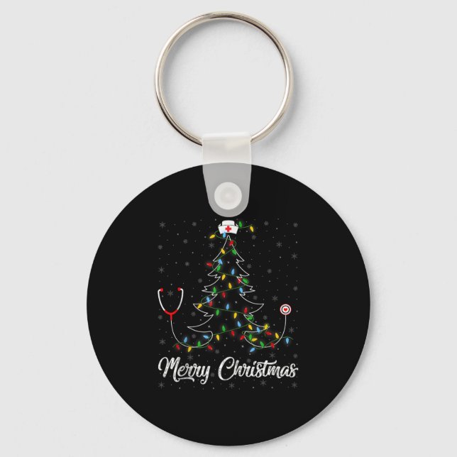 Nurse Stethoscope Christmas Tree Lights Funny Nurs Keychain (Front)