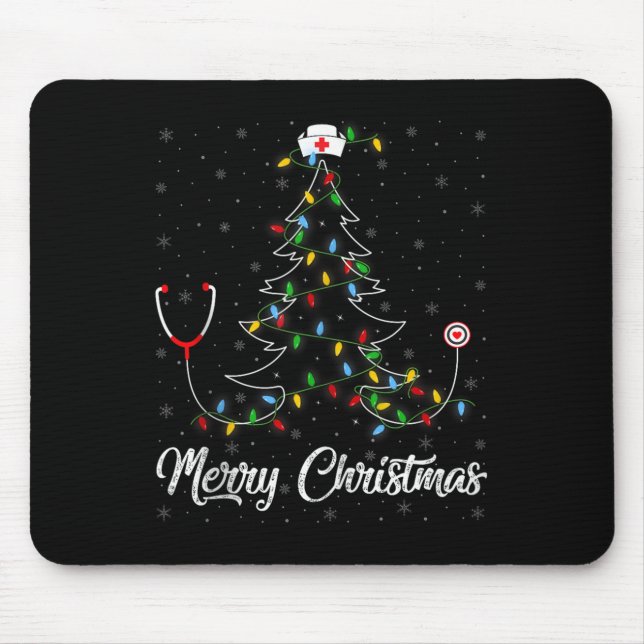 Nurse Stethoscope Christmas Tree Lights Funny Nurs Mouse Pad (Front)