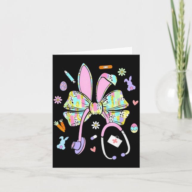 Nurse Stethoscope Funny Bunny Rabbit Easter Card (Front)