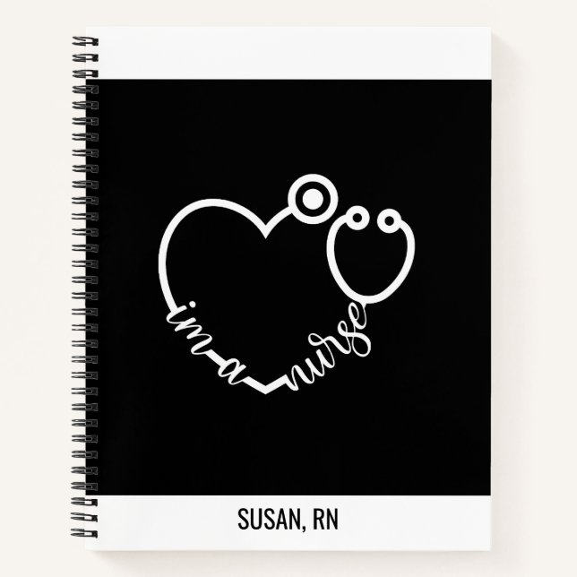Nurse Stethoscope Heart Modern Personalized Name Notebook (Front)