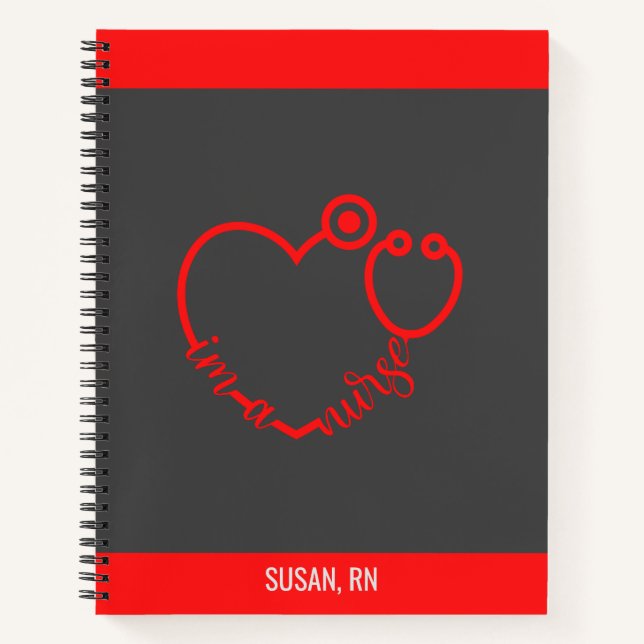 Nurse Stethoscope Heart Modern Personalized Name Notebook (Front)