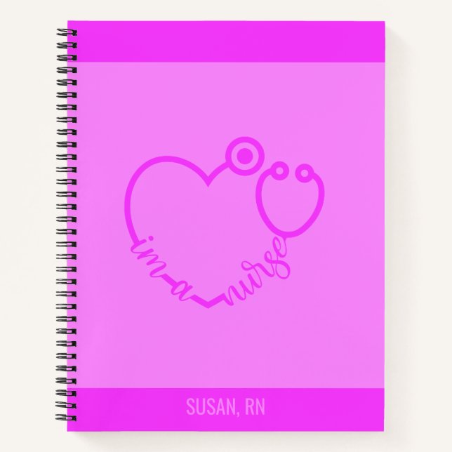 Nurse Stethoscope Heart Modern Personalized Name  Notebook (Front)