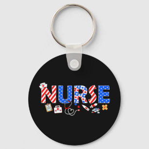 Nurse stethoscope memorial day 4th july nursing Nu Keychain