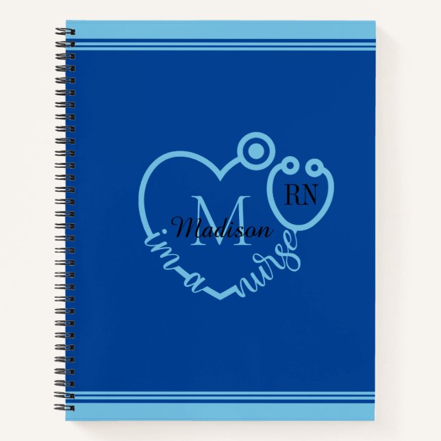 Nurse Stethoscope Modern Personalize Monogram Name Notebook (Front)
