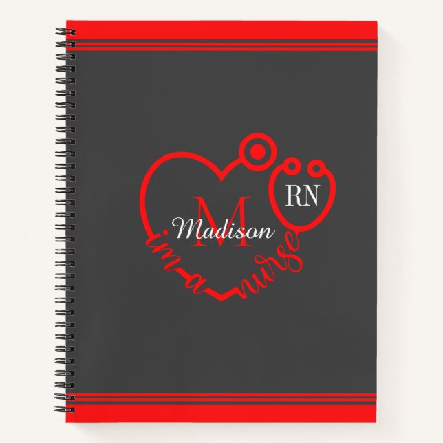 Nurse Stethoscope Modern Personalize Monogram Name Notebook (Front)