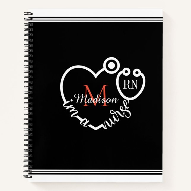 Nurse Stethoscope Modern Personalize Monogram Name Notebook (Front)