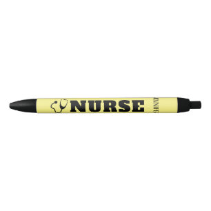 Nurse Stethoscope Pastel Yellow Personalized Name Black Ink Pen