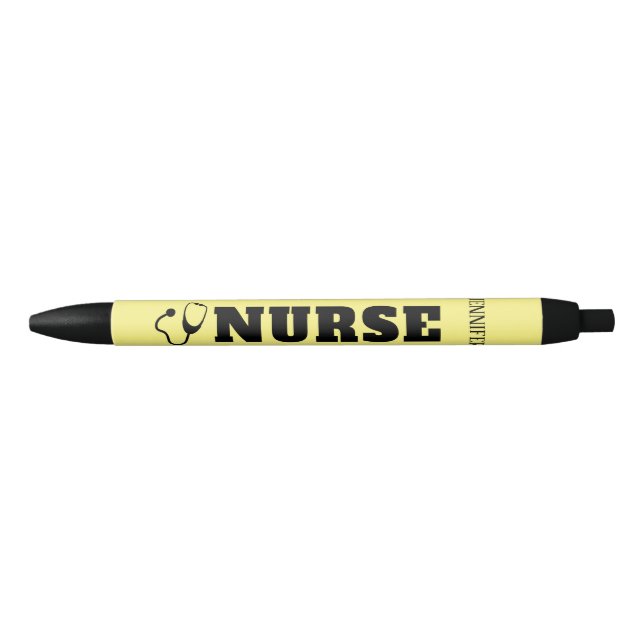 Nurse Stethoscope Pastel Yellow Personalized Name Black Ink Pen (Front)