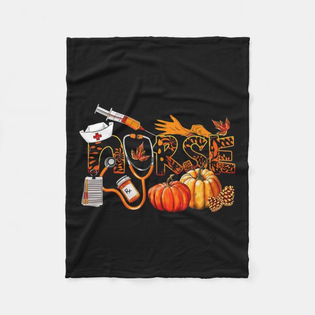 Nurse Stethoscope Thankful Nurse Fall Nursing  Fleece Blanket (Front)