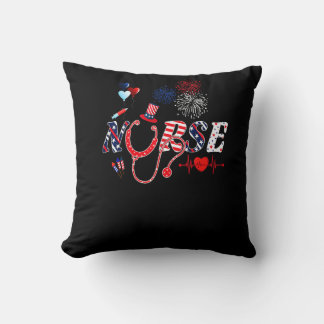 Nurse Stethoscope Usa American Flag Happy 4th Of J Throw Pillow