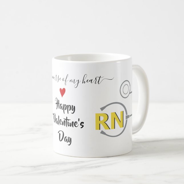 Nurse stethoscope Valentines day yellow  grey Coffee Mug (Front Right)