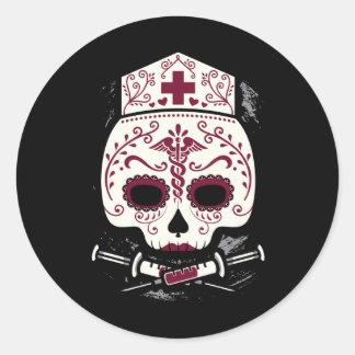 Nurse Sugar Skull Classic Round Sticker