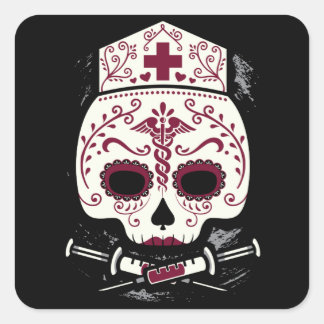Nurse Sugar Skull Square Sticker
