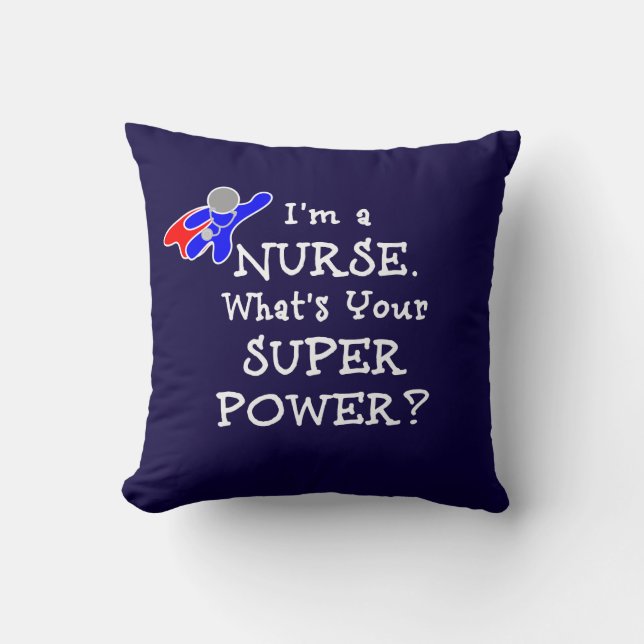 Nurse Superhero (white text) Throw Pillow (Front)