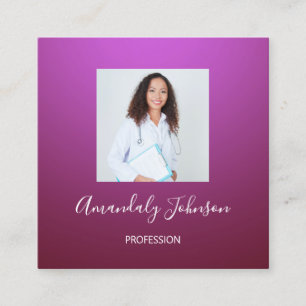 Nurse Surgery Healthcare  Custom Photo Purple Square Business Card
