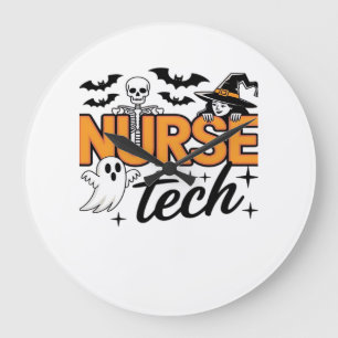 Nurse Tech - Halloween - with skeleton, witch, and Large Clock