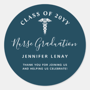 Nurse Thank You Graduation Navy Blue Personalized Classic Round Sticker