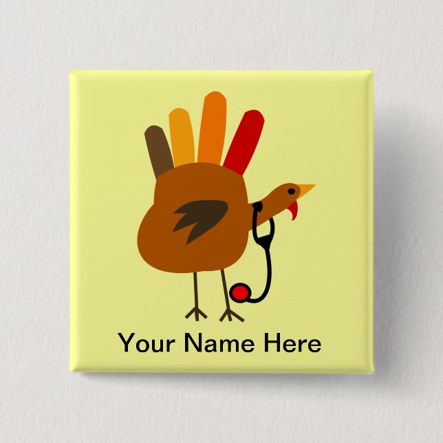 Nurse Thanksgiving Name Badge Hand Turkey 2 Inch Square Button (Front)