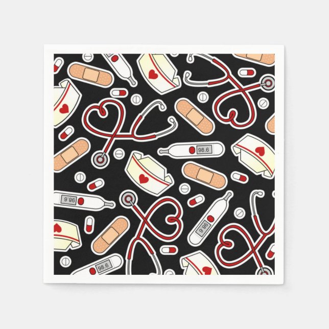 Nurse Theme Napkins Black (Front)