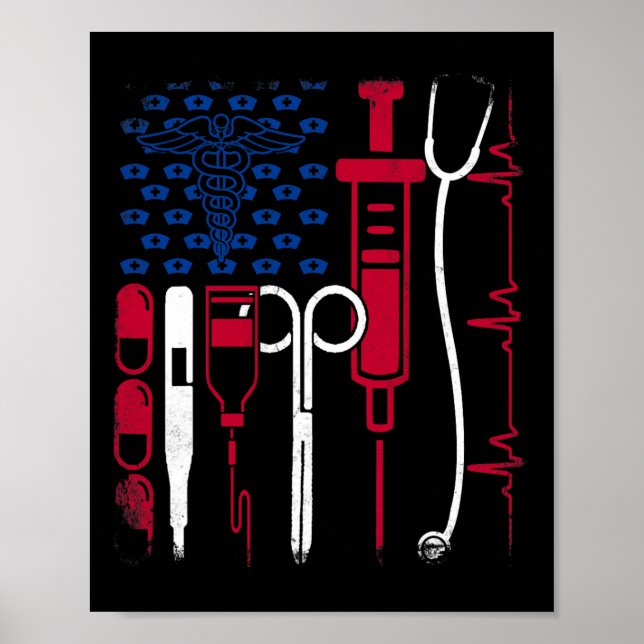 Nurse Tool American Flag Pride 4th Of July Proud N Poster (Front)