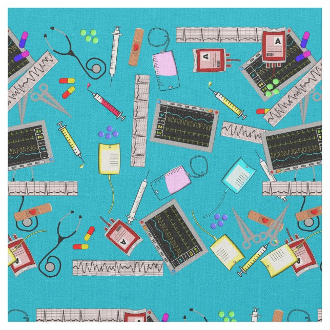 Nurse Tools Fabric Teal Blue (Close Up)