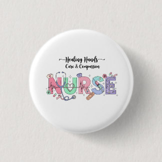 Nurse Typography with Stethoscope Medical Icons  1 Inch Round Button