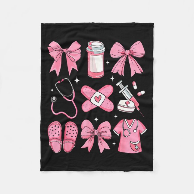 Nurse Valentines Day Coquette Bow Valentine Nurse  Fleece Blanket (Front)