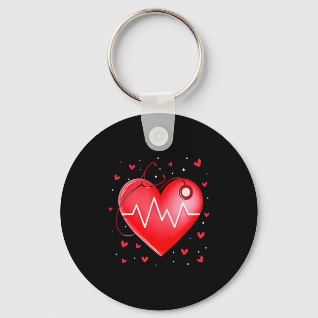 Nurse Valentines Day Heart Stethoscope 2 _1  Keychain (Front)