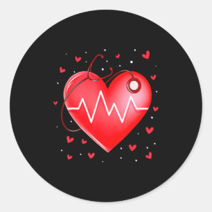 Nurse Valentines Day Heart Stethoscope 2  Classic Round Sticker