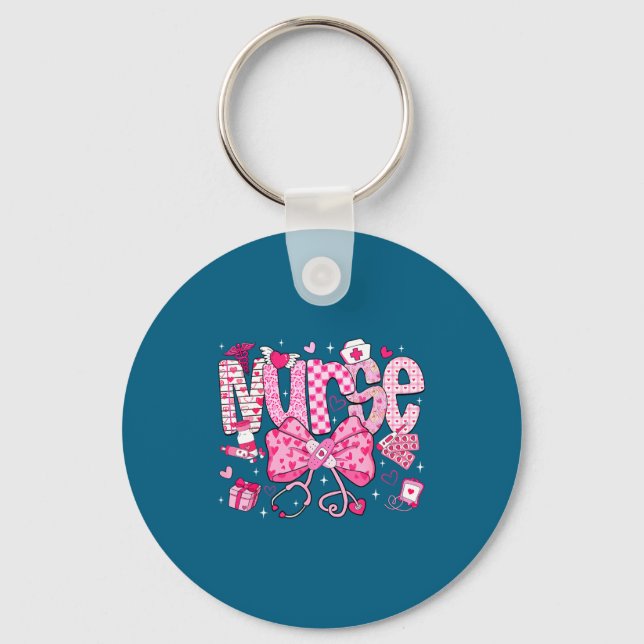 Nurse Valentine's Day Heart Stethoscope Er Icu Nic Keychain (Front)