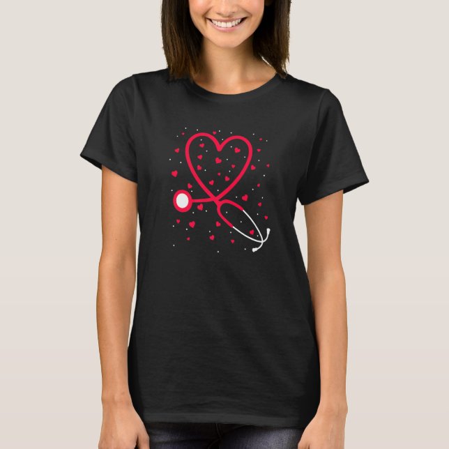 Nurse Valentine's Day Heart Stethoscope T-Shirt (Front)