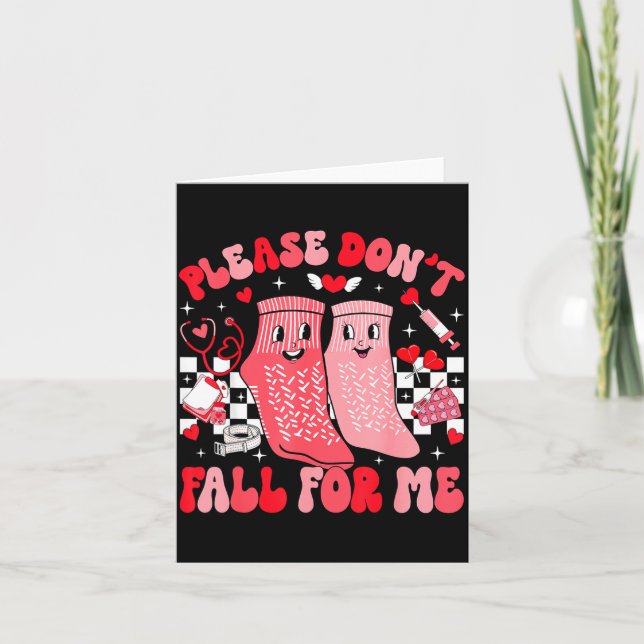 Nurse Valentines Day Non Slip Socks Please Don't F Card (Front)