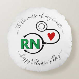 Nurse Valentines Day stethoscope green RN Round Pillow