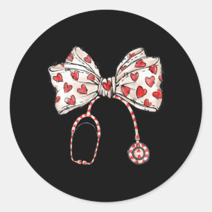 Nurse Valentines Day Stethoscope Heart Bow Women Classic Round Sticker
