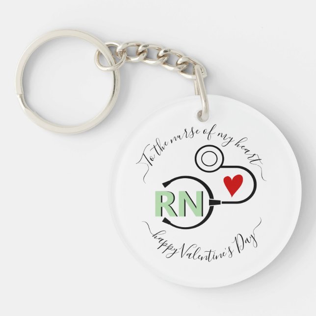 Nurse Valentines Day stethoscope mint green RN Keychain (Front)