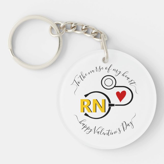 Nurse Valentines Day stethoscope yellow RN Keychain (Front)