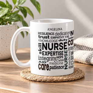 Nurse Values Wraparound Black Text Personalized Coffee Mug