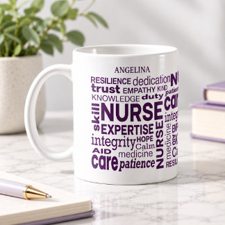 Nurse Values Wraparound Purple Text Personalized Coffee Mug