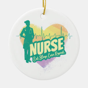 Nurse Vintage Design with Heartbeat Motif Ceramic Ornament