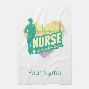 Nurse Vintage Design with Heartbeat Motif Kitchen Towel