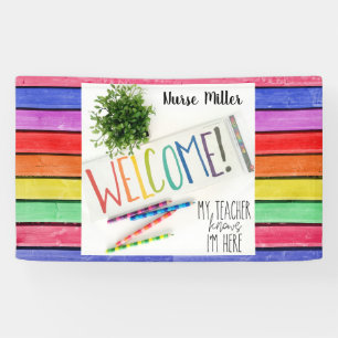 Nurse Wall Decor; WELCOME, Rainbow Artsy Plant Banner