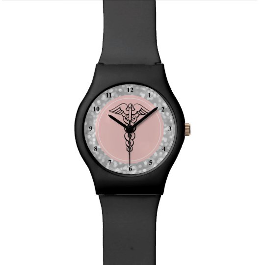 Nurse Watch | Caduceus Symbol Pink Silver