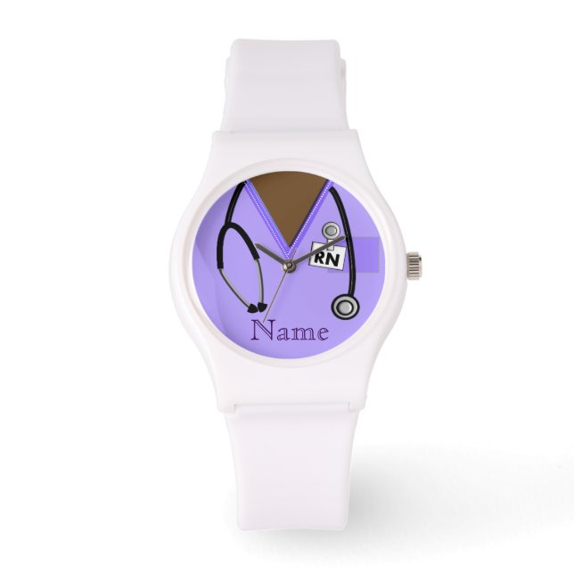 Nurse Watch Scrub Top Stethoscope Purple (Front)