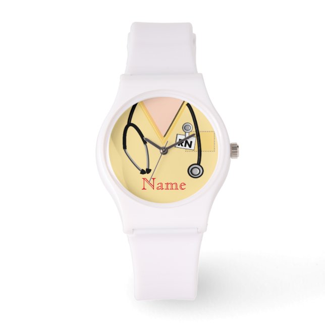 Nurse Watch Scrub Top Stethoscope Yellow (Front)