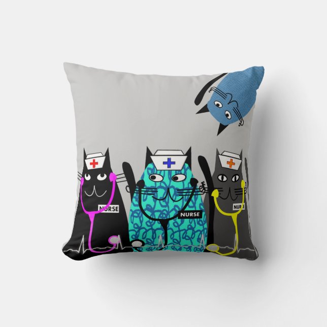 Nurse Whimsical Cat Pillow (Name Add) (Front)