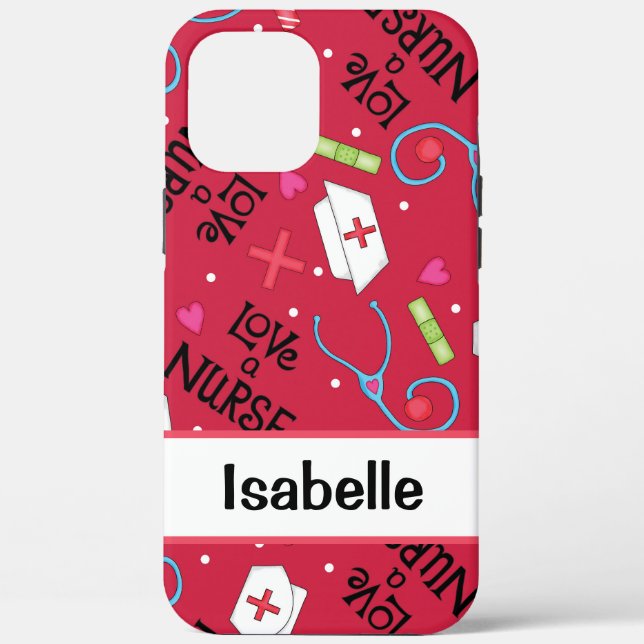 Nurse Whimsy Medical Art Red Name Personalized Case-Mate iPhone Case (Back)