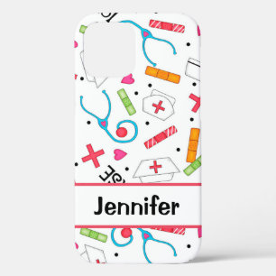 Nurse Whimsy Medical Art White Name Personalized iPhone 12 Case