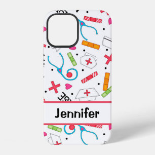 Nurse Whimsy Medical Art White Name Personalized iPhone 12 Case