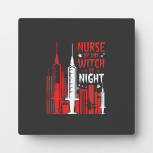 Nurse Witch Halloween Skyline Design_1 Plaque